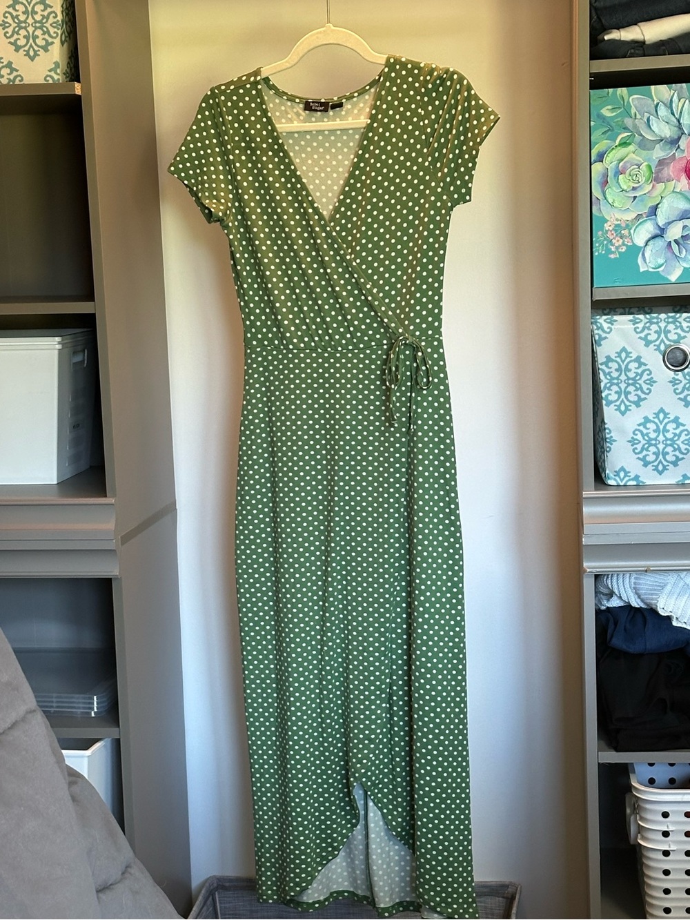Rebel Sugar Green & white Polka Dot Wrap Maxi Dress